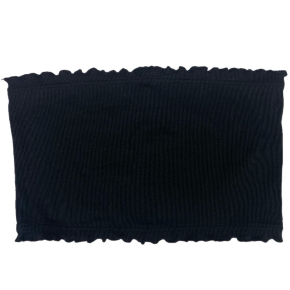 Topshop Women's Lettuce Hem Ribbed Bandeau Crop Top Size 8 in Black